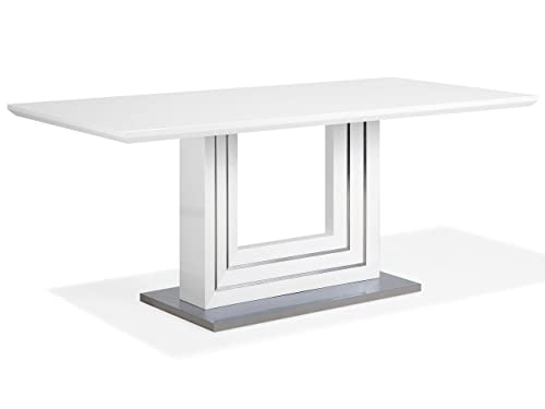 Tavolo da Pranzo in MDF Bianco Base in Acciaio Lucido 180 x 90 cm Kalona