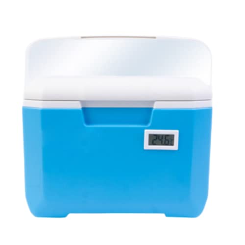 Piccola scatola termica portatile – Mini frigorifero leggero e compatto per campeggio e spiaggia mantiene cibi e bevande freddi per ore (blu, con termometro)