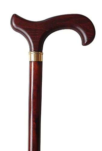 Stock-Fachmann® Bastone da passeggio in legno di faggio con manico Derby, colore rosso rubino con nastro dorato lunghezza ca. 94 cm, portata fino a 100 kg