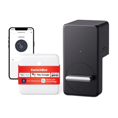 SwitchBot WiFi Smart Lock & Hub Mini Kit, serratura intelligente per porte, serratura intelligente per aprire e chiudere la porta senza chiavi tramite app, Alexa e Google Assistant