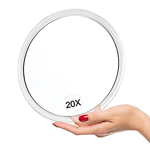 20X ingranditore Specchio con ventose (rotondo 15cm) - Perfetto per specchio per il trucco - Pinzette - Rimozione di punti neri e macchie - Sopracciglia strappate - Ottimo per la casa e i viaggi