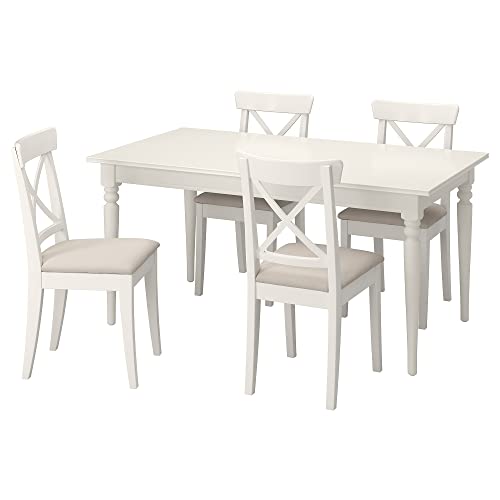 Ikea INGATORP/INGOLF tavolo e 4 sedie, 155/215 cm, bianco/Hallarp beige