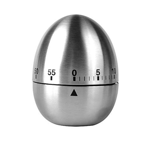 Jayron KT003 - Timer da cucina in acciaio inox, a forma di uovo, con allarme meccanico rotante, 60 minuti, conto alla rovescia