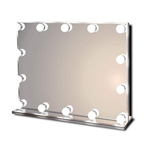 Hollywood Specchio per trucco illuminato vanitoso Hollywoodiano con luci a LED brillanti, Specchio per trucco leggero senza telaio con 14 lampadine dimmerabili, multiple modalità di colore, grande