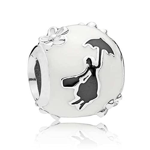 Bakcci - Charm a forma di borsa di Mary Poppins, in argento 925, smaltato bianco e nero, per gioielli artigianali, braccialetti Pandora originali, charm, gioielli alla moda