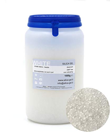 Silica gel Bianco cristalli sferici in flacone sigillato 1 kg - DMF e Cobalt free (1000 gr)