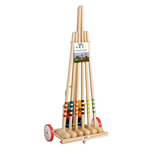 Croquet Gico – Gioco croquet di qualità in legno di faggio per 6 giocatori con carrello in legno. Divertimento all’ aperto per tutta la famiglia. Prodotto in EU-3111