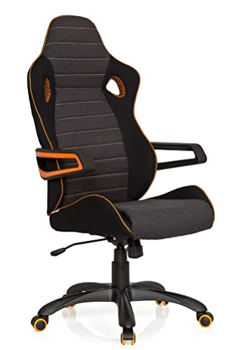 HJH Office 621850 Sedia da gaming/Sedia da ufficio GAME PRO lV tessuto grigio arancione, con braccioli fissi, ideale per giocatori, sedile da corsa, supporto laterale, meccanismo oscillante