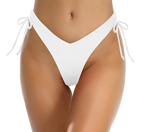 SHEKINI Slip Bikini Donna Costume da Bagno High Cut Coulisse Regolabile Brasiliana Perizoma Nuoto Tronchi Sexy Tanga da Donne Cheeky Fondo Bikini da Spiaggia（S，Bianco）