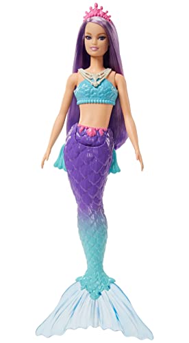 Barbie - Dreamtopia Sirena Bambola capelli viola con coda blu e viola sfumati e coroncina, Giocattolo per Bambini 3+ Anni, HGR10