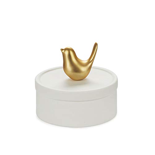 Balvi Portagioie Birdie Colore opaco bianco e oro Portagioie in ceramica con figura decorativa a form