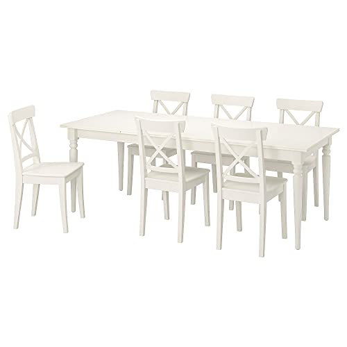 Ikea INGATORP/INGOLF tavolo e 6 sedie, 155/215 cm, bianco/bianco