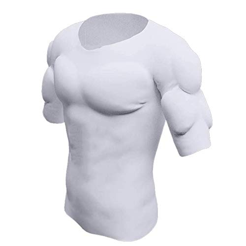 Ypnrd Uomo Muscolo Finto Modellare Biancheria Maglietta Shaper Corpo Uomini Falsi Muscle Intima T Shirt,Bianca,M