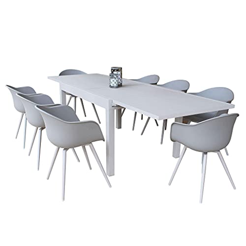 Set Tavolo e sedie da Giardino per Esterno in Alluminio cm 135/270 x 90 x 75 h con 8 sedute