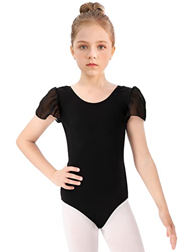 Bezioner Body Danza Classica Bambina Body Ginnastica Artistica Bambina Ballet Leotard Manica a Sbuffo per 3-12 Anni Nero 140