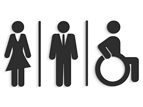 SIGNS - Targa bagno a rilievo (15 cm) - Set adesivo Toilette di Design WCL - Targhette bagno uomo donna disabile - Adesivi WC disabili restroom (Nero)