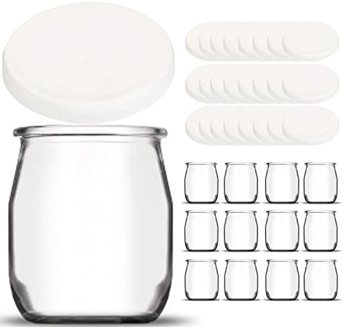 SPECIAL-DAY Set di 12 vasetti da Yogurt in Vetro con 24 coperchi ermetici Senza BPA - Made in France - per yogurtiera - Robot - Multicooker (Thermomix, SEB, TM5 / 6, cookéo ECC.) - 143 ML / 125 GR