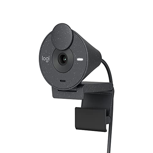 Logitech Brio 300 Webcam Full HD con Otturatore Privacy, Mic con Riduzione del Rumore, USB-C, Streaming, Certificata per Zoom, Microsoft Teams, Google Meet, Correzione Automatica della Luce - Grafite