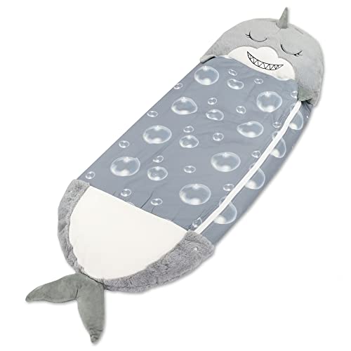 Sacco a pelo per bambini con cuscino da interno - sacco a pelo di peluche 135x50 cm motivo squalo