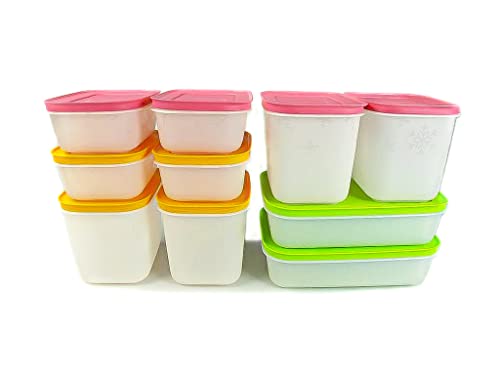Tupperware Contenitori per il freezer 29495 con finitura satinata e dal design con cristalli di ghiaccio, da 1,1 l di colore rosa e 1,0 l di colore verde + 450 ml