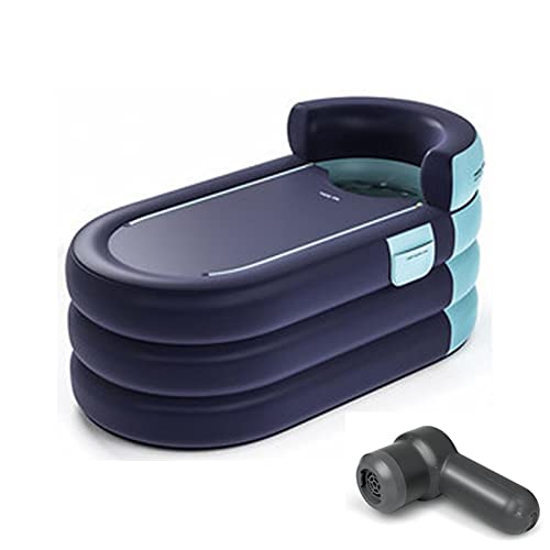 Vasca da bagno gonfiabile portatile per adulti, portatile, pieghevole, autoportante, per box doccia, include una maniglia wireless per gonfiare rapidamente (140 x 84 x 65 cm, blu)