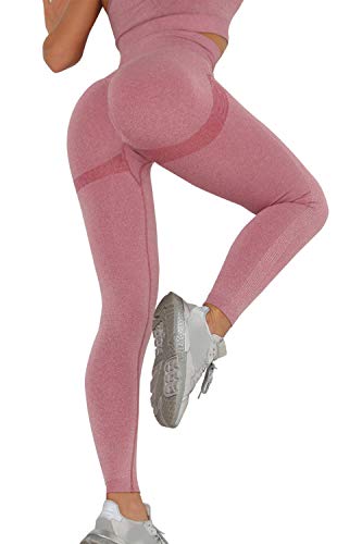 UMIPUBO Leggins Sportivi Donna Fitness Leggings Push up Vita Alta Anticellulite Pantaloni Elastici Collant Yoga Pants Controllo Pancia per Palestra, Allenamento, Corsa, Pilates (Rosa, M)
