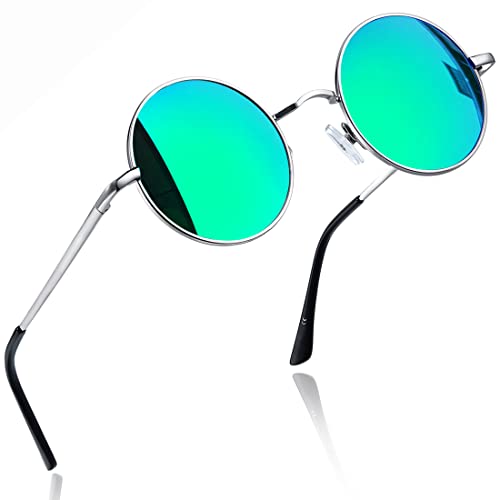 Joopin Occhiali da Sole Rotondi Uomo Donna Vintage Specchio Tondi Lenti Polarizzate Protezione UV400 (Specchiati Verde)