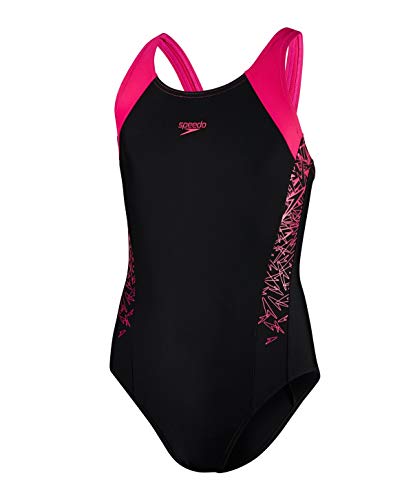 Speedo Boom Splice Muscleback, Costume da Bagno Bambina, Multicolore (Black/Electric Pink), 16 Anni