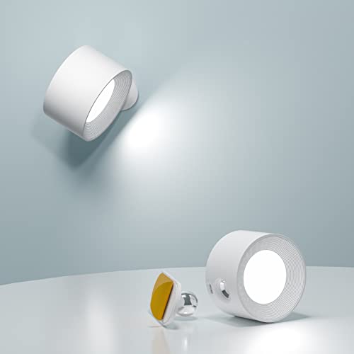 Feallive Lampada da parete a LED Moderna, Applique da parete Controllo touch Bianco/Modalità di luminosità calda Batteria ricaricabile Faretti da parete Ruotare di 360° magnetica Lampada da comodino