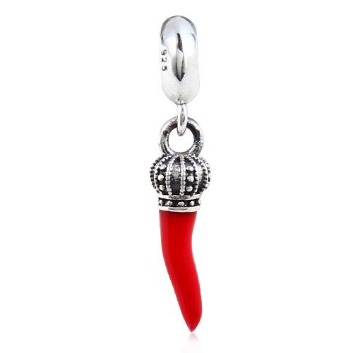 Ciondolo a forma di corno portafortuna rosso, in autentico argento Sterling 925, per braccialetti fai da te Rosso