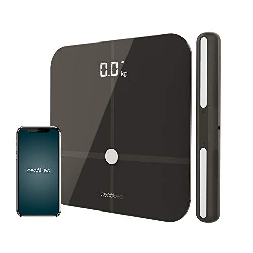Cecotec Healthy Pro Dark Grey Pro Bilancia da bagno, connettività Bluetooth, barra sensore per la misurazione della bioimpedenza, 15 parametri, design sottile, grigio