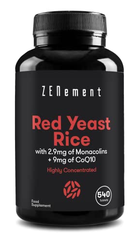 Zenement | Lievito di Riso Rosso (Riso Rosso Fermentato) con 2,9 mg di Monacoline e 9 mg di Coenzima Q10, 540 Compresse | Vegano, Senza Glutine, Senza Citrinina