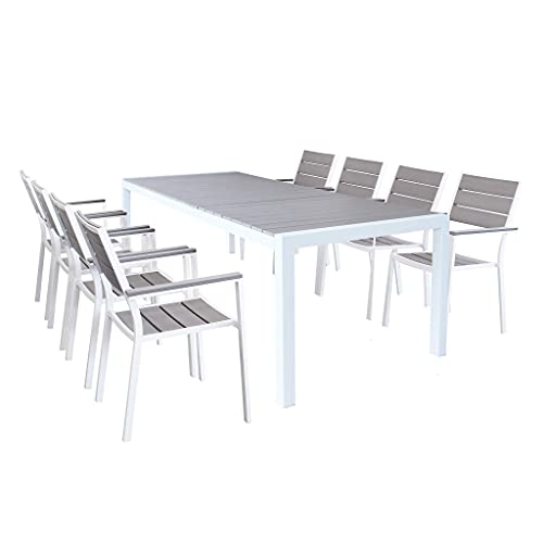 Set Tavolo e sedie da Giardino per Esterno in Alluminio cm 162/242 x 100 x 74 h con 8 sedute Colore Bianco