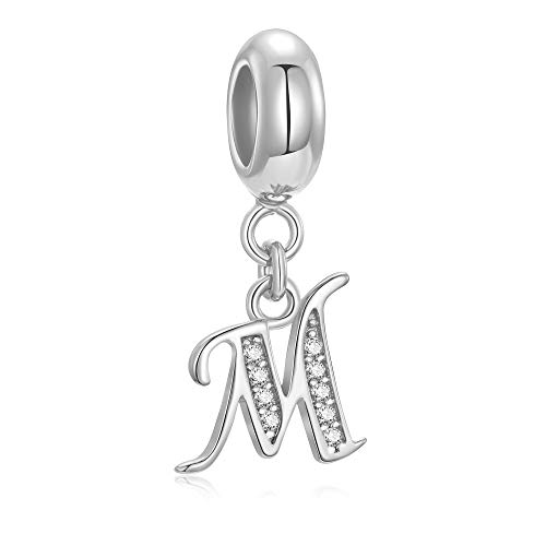 Charm con pendente a forma di lettera dell’alfabeto “A”, in argento Sterling 925 autentico con cristalli. Compatibile con la maggior parte dei braccialetti e delle collane di marche europee Letter M