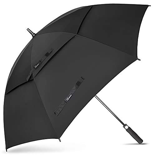 NINEMAX Ombrello Pioggia Grande Automatico - Ombrello da Golf Antivento 137cm - Ombrello Resistente con Doppia Copertura Ventilata(Nero)