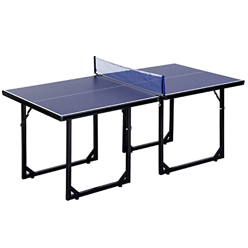 homcom Tavolo da Ping Pong Pieghevole e Salvaspazio con Rete da Gioco per Interno, in Acciaio e MDF, 182x91x76cm, Blu