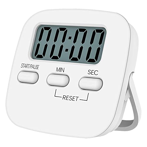 NIAGUOJI - Timer da cucina digitale con grande schermo LCD, timer magnetico con sveglia forte e conto alla rovescia (bianco)