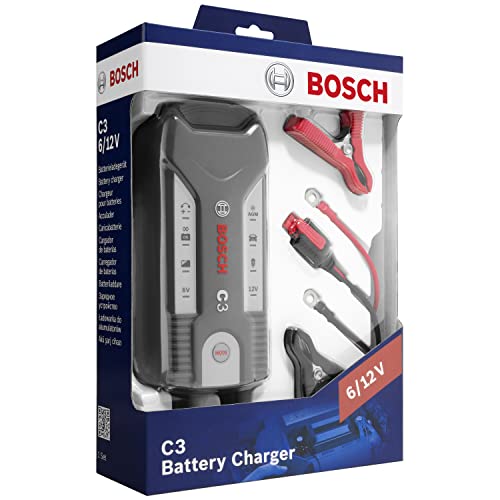 Bosch Automotive C3 Caricabatterie Intelligente E Automatico 6V-12V / 3.8A, Nero, Rosso, ‎7.49 x 5.21 x 18.01 cm, 710 grammi