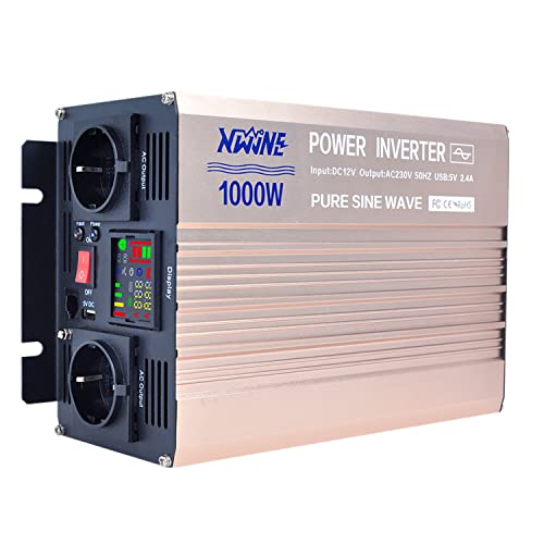 XWJNE Inverter onda sinusoidale pura 1000W/2000W 12V a AC 220/230V Onda Pura Convertitore con telecomando e Display LED Protezione Multipla Trasformatore di Potenza Convertitore