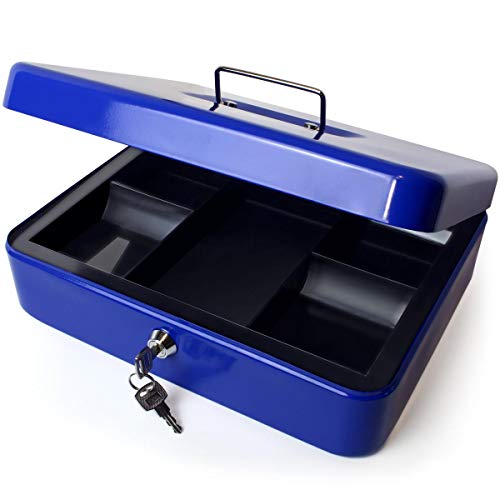 iGadgitz Home U7173 Cash Box con Chiavi, Cassetta Portavalori, Cassetta di Sicurezza -Blu -12' (30cm)