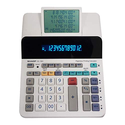 Sharp EL-1901 Calcolatrice per stampa senza carta con display LCD principale a 12 cifre