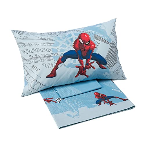Caleffi 70904 Flanella di Cotone Marvel Spider Man Manhattan Completo Lenzuola per Singolo Letto, Multicolor