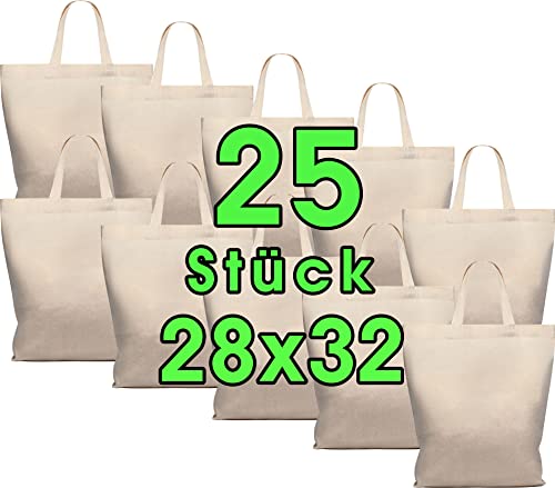 ELES VIDA Borsa in cotone 28 x 32 cm 25 pezzi - sacchetto di iuta medio - naturale borsa da farmacia, borsa per il trasporto, filato sacchetto regalo certificato ÖKO-TEX