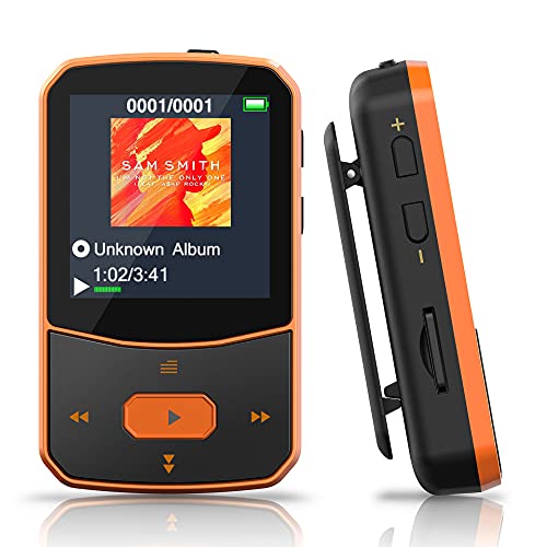 Lettore MP3 Bluetooth 5.0 – MP3 Bluetooth Running, suono di fascia alta, radio FM, registrazione vocale, e-book, pedometro, schermo a colori da 1,5 pollici, supporto fino a 128 GB di schede