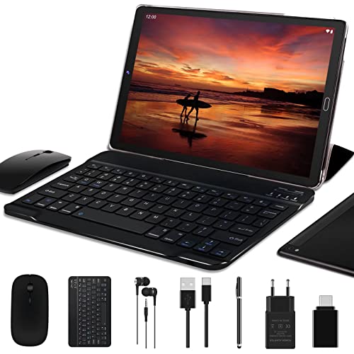 Tablet 10 Pollici GOODTEL Tablets 4GB RAM + 64GB ROM, Android 10 GMS, WiFi, Bluetooth, GPS, Batteria 8000mAh, Dual Camera 5MP+8MP, MicroSD 4-128GB, 2.5D IPS, OTG, con Custodia, Tastiera e Mouse, Nero