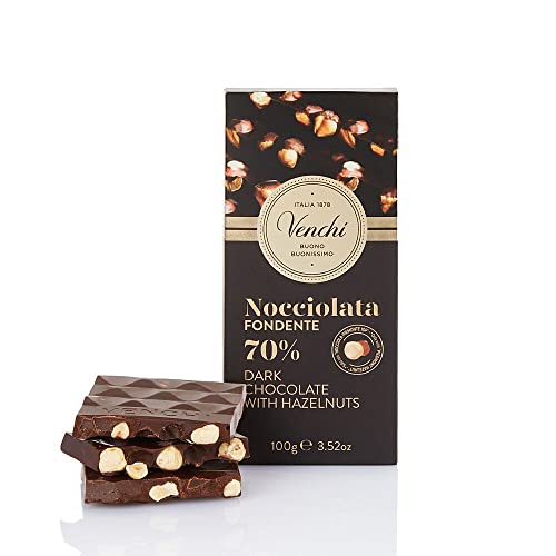 Venchi - Tavoletta Nocciolata Fondente 70% con Cacao Sud America e Nocciole Piemonte I.G.P., 100g - Senza Glutine