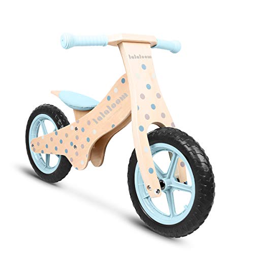 Lalaloom Bubble Bike - Bicicletta Equilibrio senza Pedali in Legno, Blu, Bambini 2 Anni, Baby Balance Bike Walker, Altezza Regolabile con Ruote in Schiuma Eva