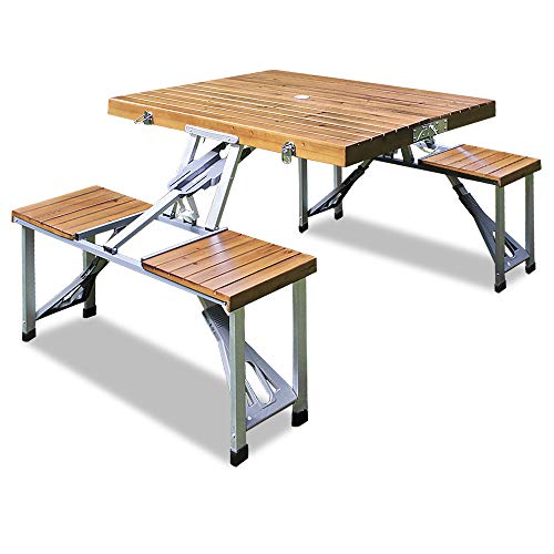 Deuba Tavolo da campeggio valigetta pieghevole piano tavolo legno sedie picnic giardino esterno mare spiaggia