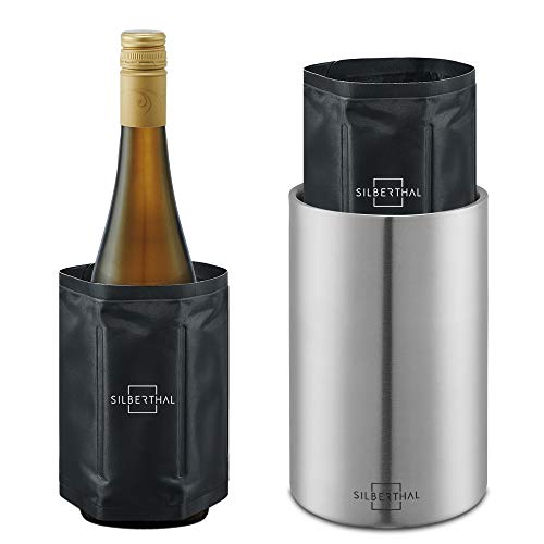 SILBERTHAL Refrigeratore Bottiglia Vino | Glacette per Vino Acciaio con 2 Busta raffredda Bottiglia | Raffreddatore Bottiglia di Vino tavola | Secchiello Vino refrigerante | Wine Cooler