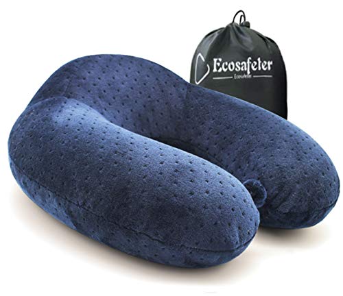 Ecosafeter Cuscino da viaggio portatile - Cuscino di supporto perfetto per il collo, Compatto di lusso compatto e leggero per il campeggio, Cuscino per il riposo del sonno (Blu)